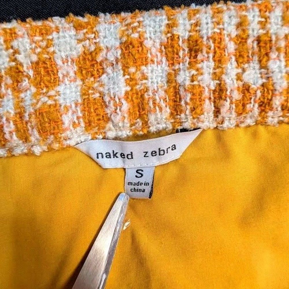 Naked Zebra Orange ~ White Plaid Tweed Ruffle Mini Skirt OS114324 Women's Small - Picture 7 of 10